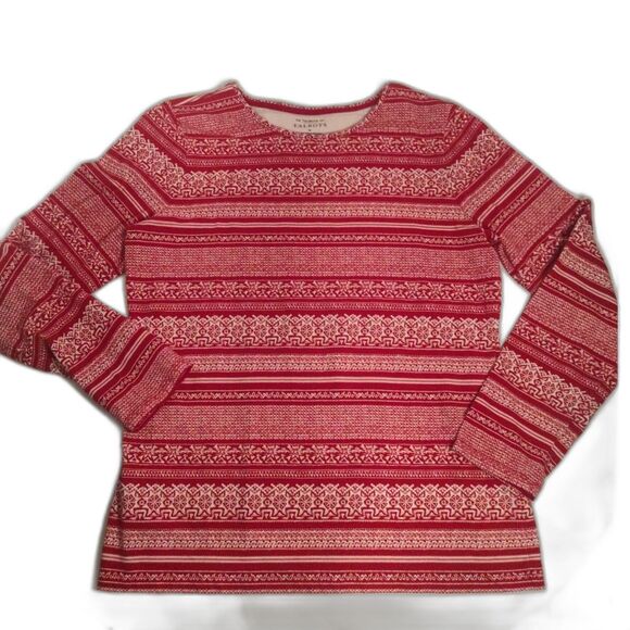 Talbots Women M Christmas Fair Isle Red Long Sleeve Shirt Holiday Winter Cotton - Picture 8 of 10